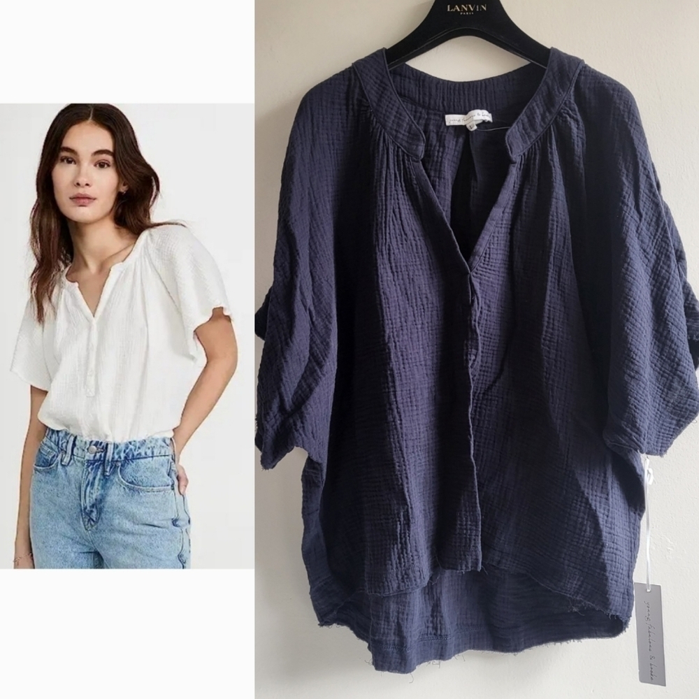 New Young Fabulous & Broke French Navy Cafe Top NWT Size Large